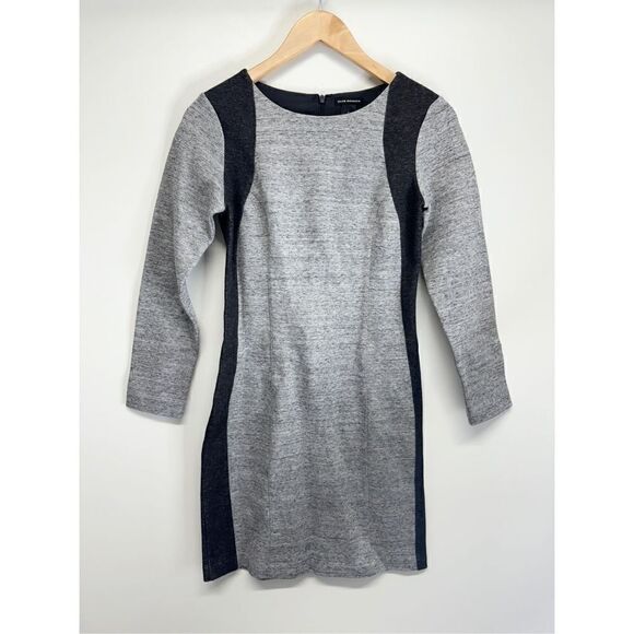 Club Monaco Mini Bodycon Dress Size 2 Gray Black Long Sleeve Cotton Blend Zip Up - Picture 1 of 9